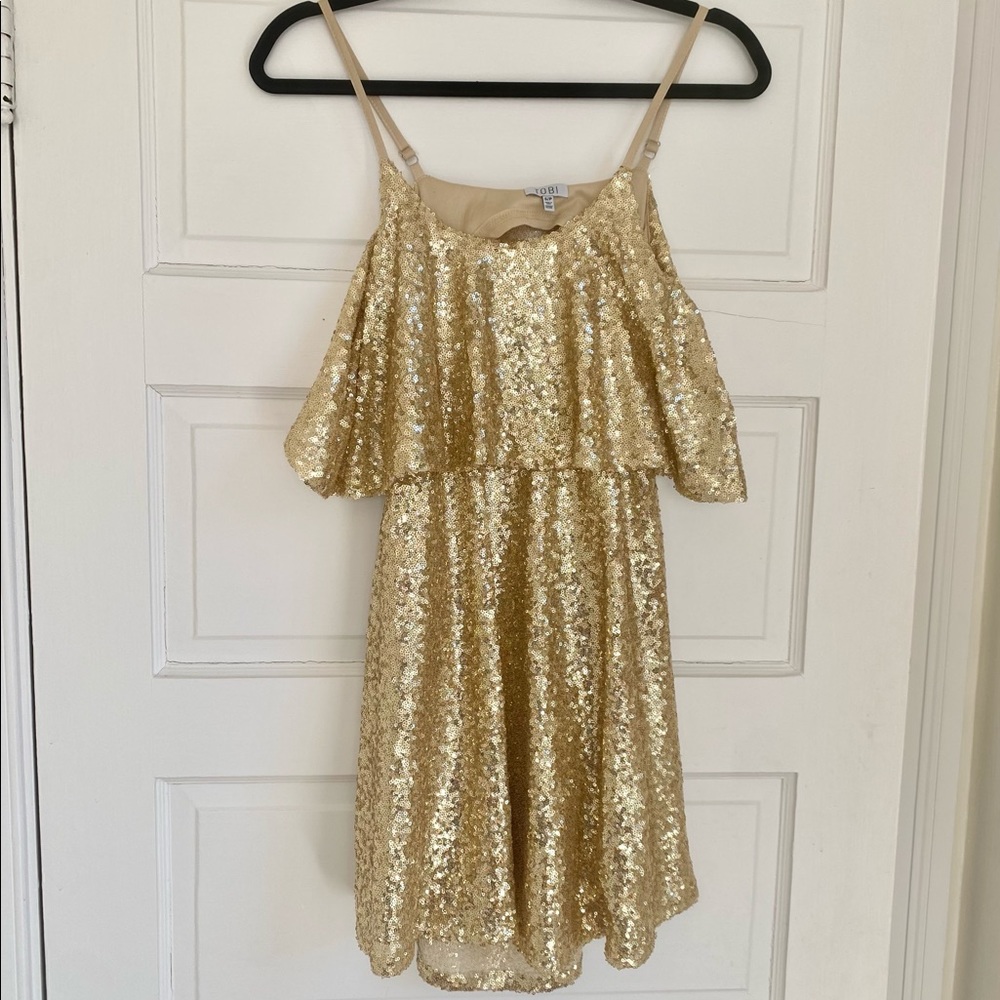 Tobi Tierra Gold Sequin Skater Dress